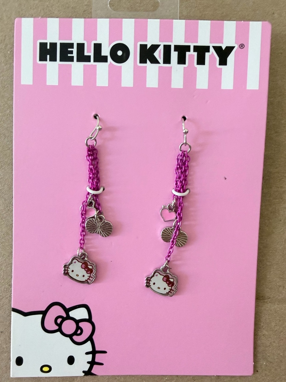 Hello Kitty Pink Dangle Chain Earrings with Charm Accents
